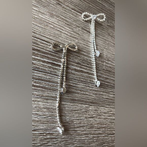 Bow drop rhinestone earrings A254 - Picture 4 of 4